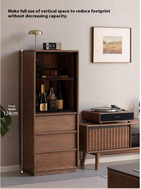 Black Walnut, Ash Solid Wood Side Cabinet With Light Display