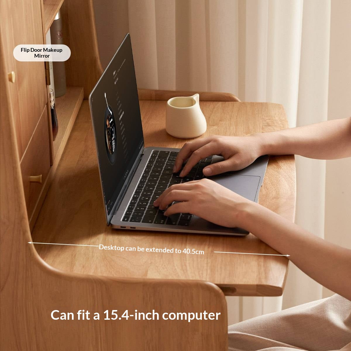 Solid RubberWood Extendable Modern Vanity Table