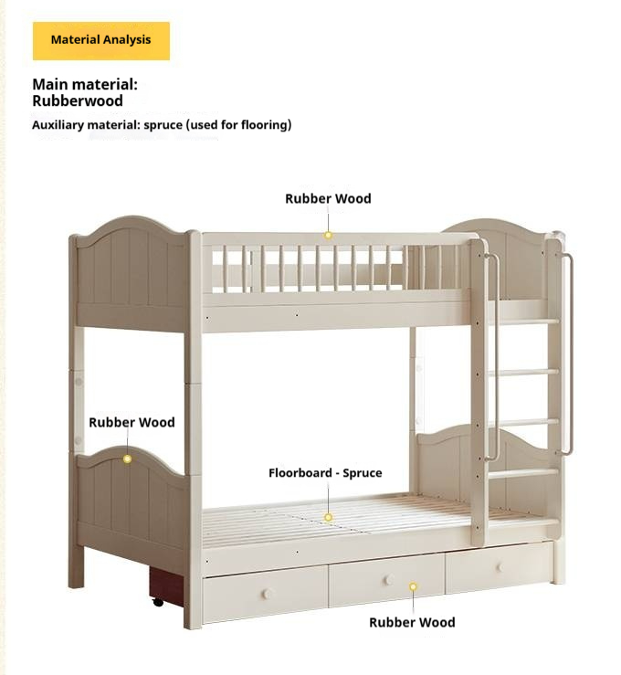 Rubberwood Solid Wood Children's White Castle Princess Bunk Bed