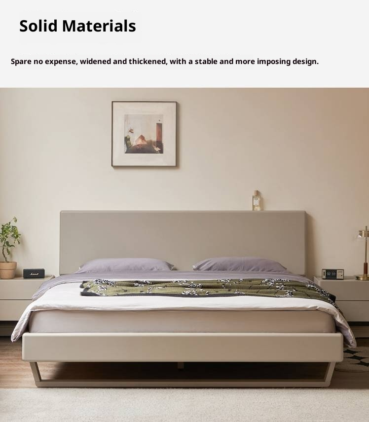 Poplar Solid Wood Floating Bed with Lights, Modern Minimalist