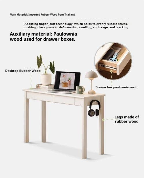 Rubber Solid Wood Modern Narrow Cream Style Drawer Desk