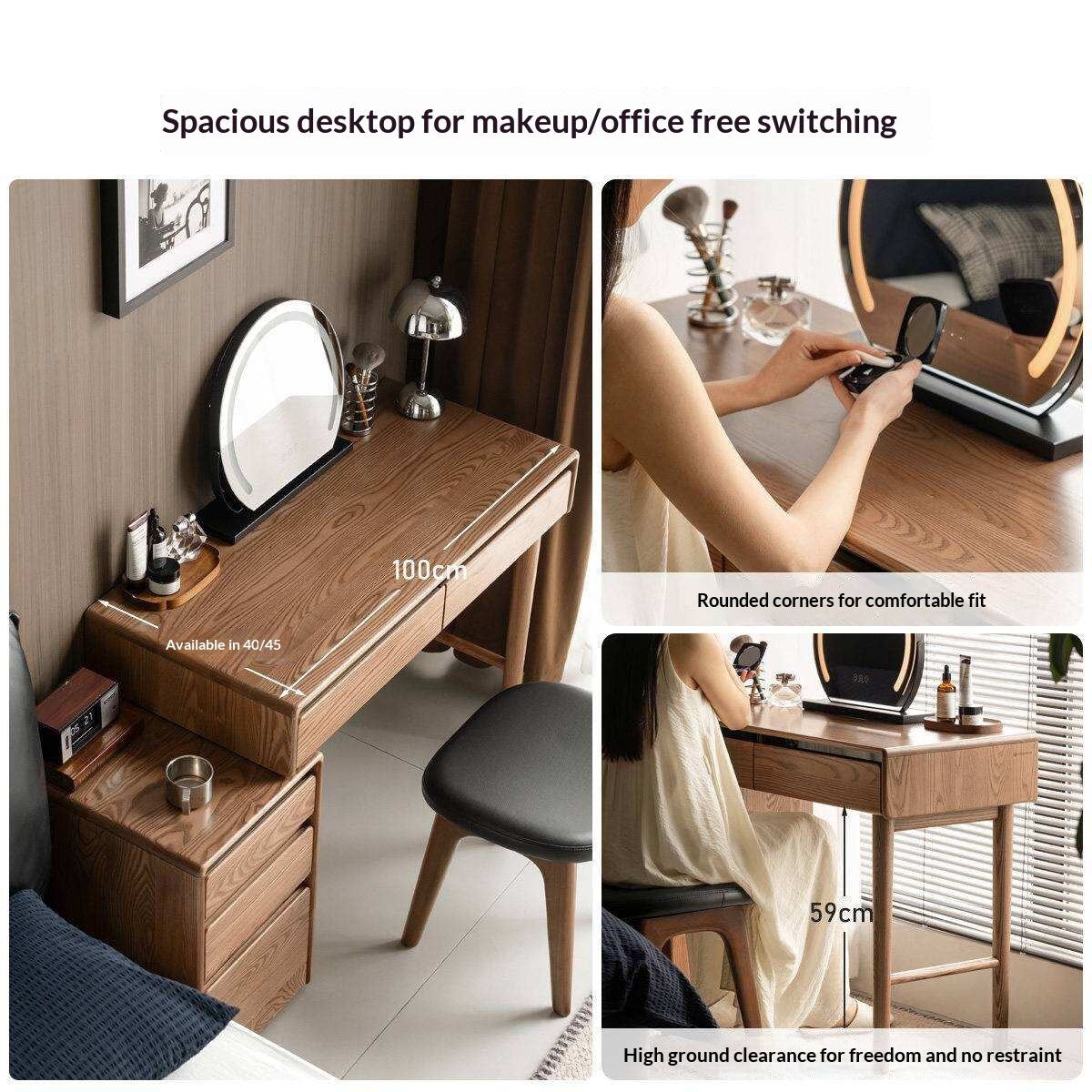 Ash Solid Wood Modern Vanity Table with Extendable Feature