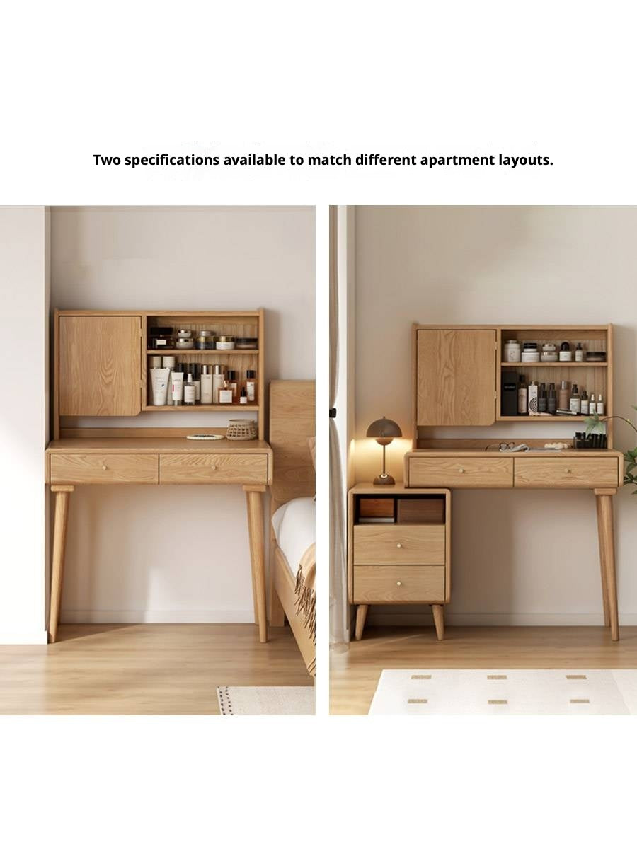 Ash Solid Wood Vanity Table with Mirror Shelf & Flip Cover.