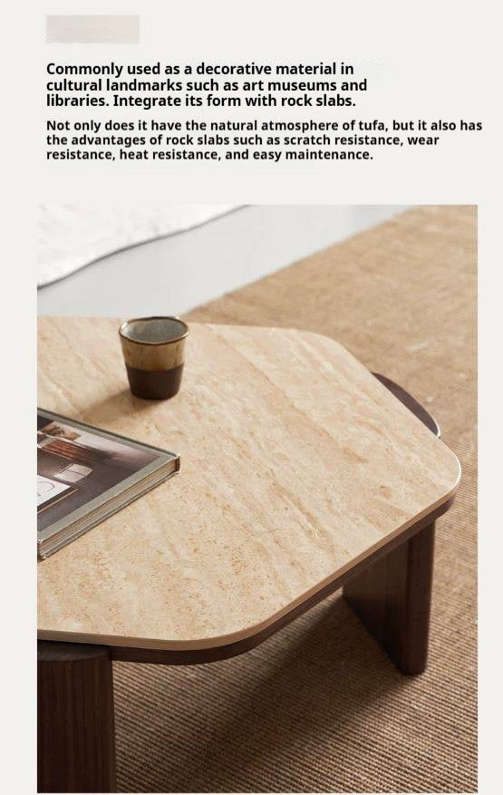 Sandalwood, Black Walnut Solid Wood Rock Plate Coffee Table