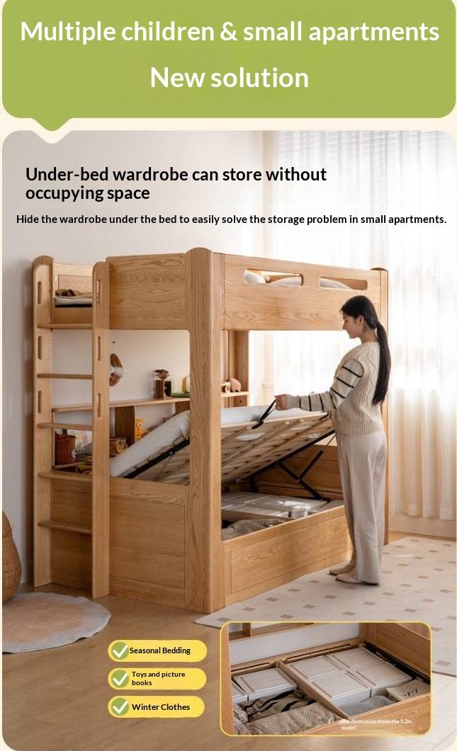 Rubberwood Solid Wood Children's Multifunctional Box Bunk Bed