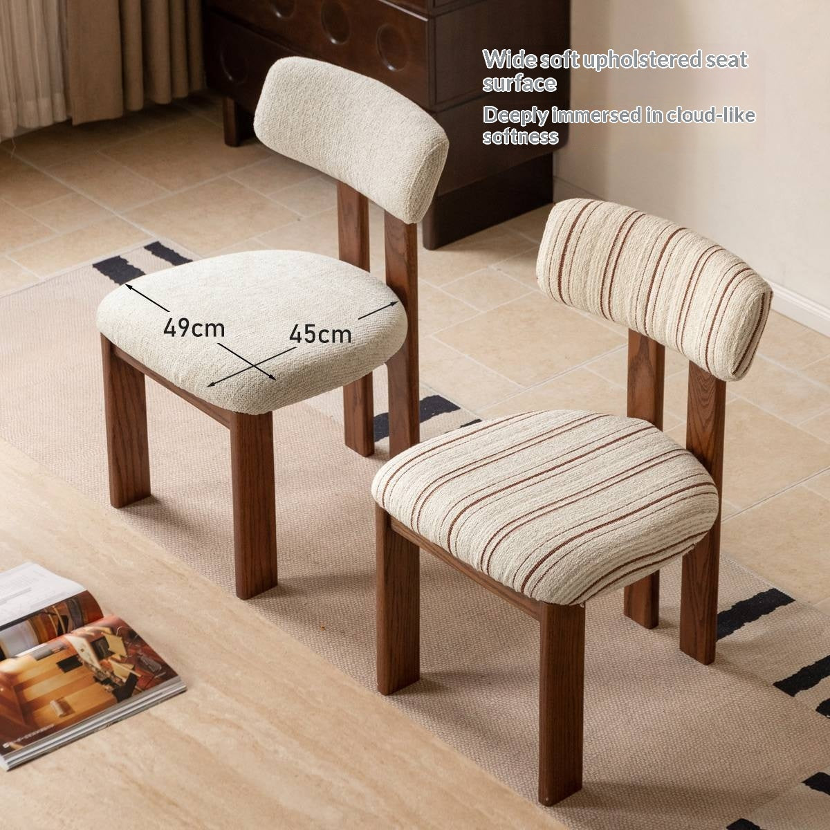 4 pcs -Oak, Black walnut solid wood Upholstered Dining Chair, Postmodern Retro