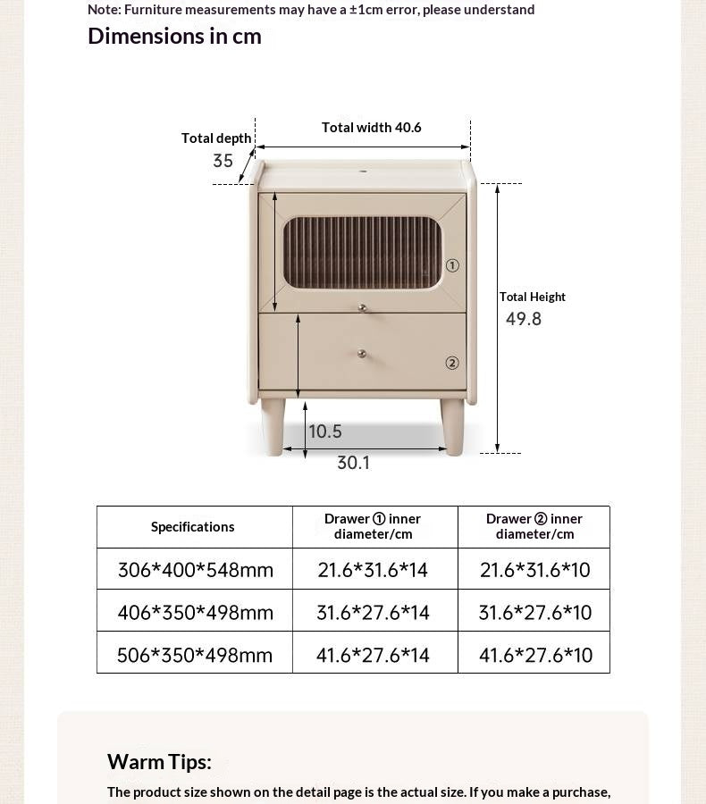 Solid Rubberwood Modern Cream Style Nightstand