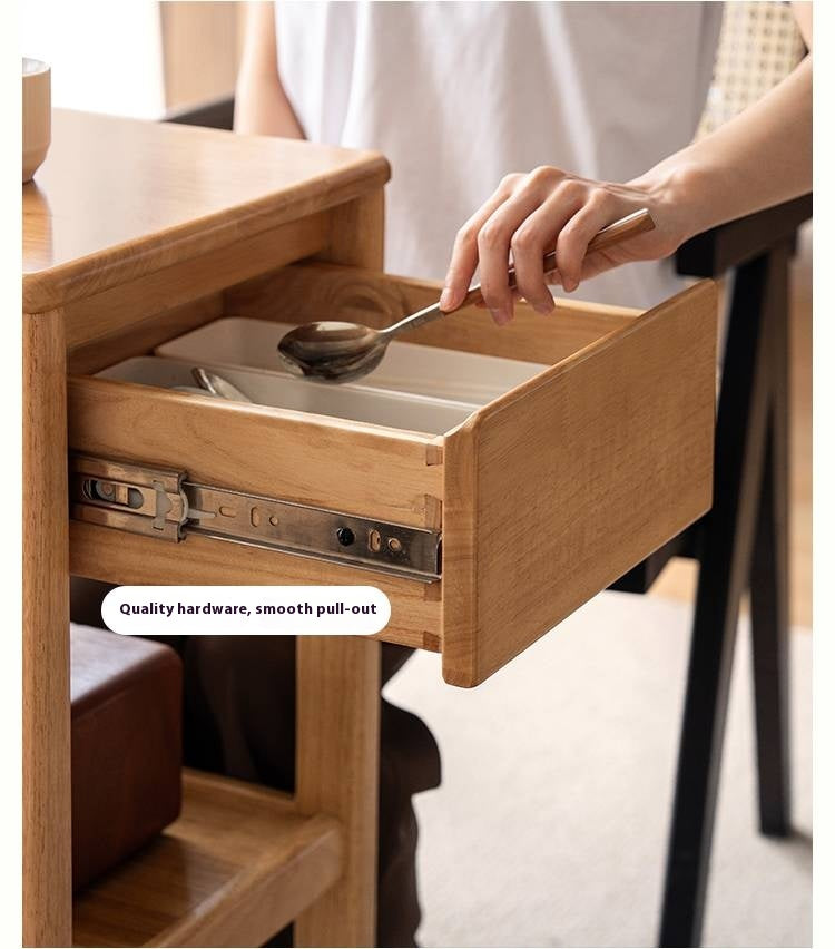 Solid Rubberwood Movable Sideboard