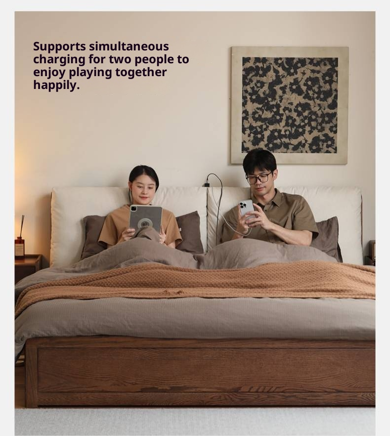 Oak Solid Wood Modern Simple Fabric Soft-Padded Box Bed