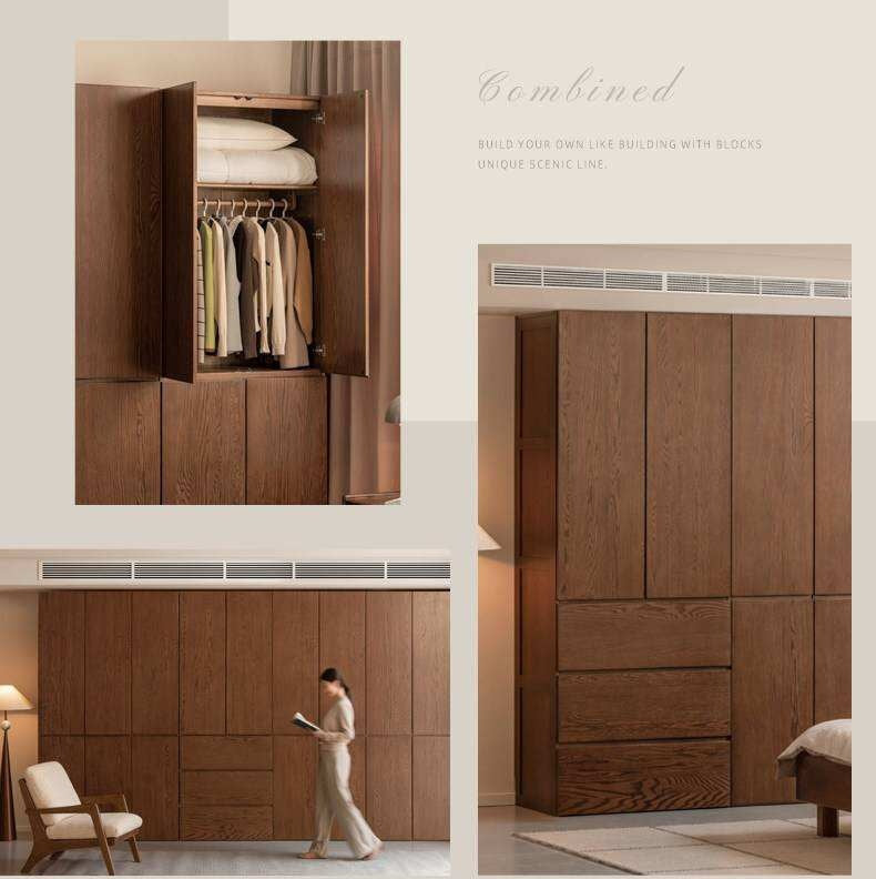 Oak Solid Wood Modern Sectional Wardrobe