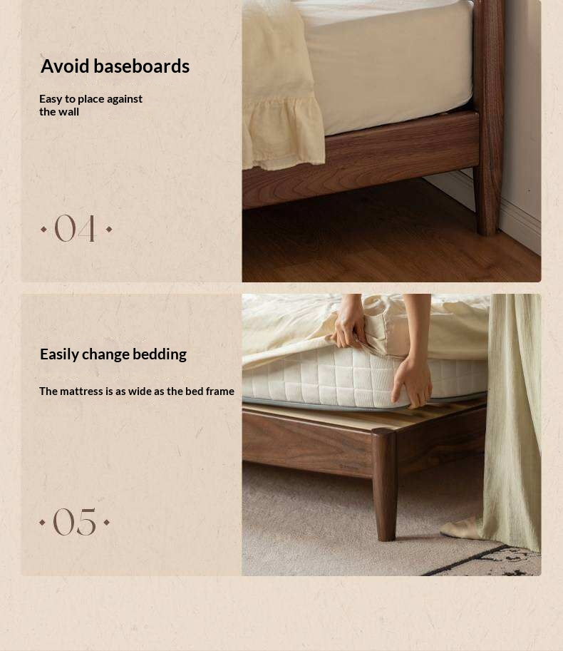 Black Walnut Solid Wood Bed with Arched French Country Headboard and Spindle Legs