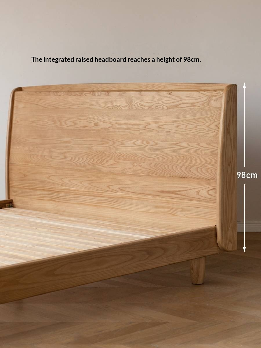 Ash Solid Wood High Backrest Large Bed
