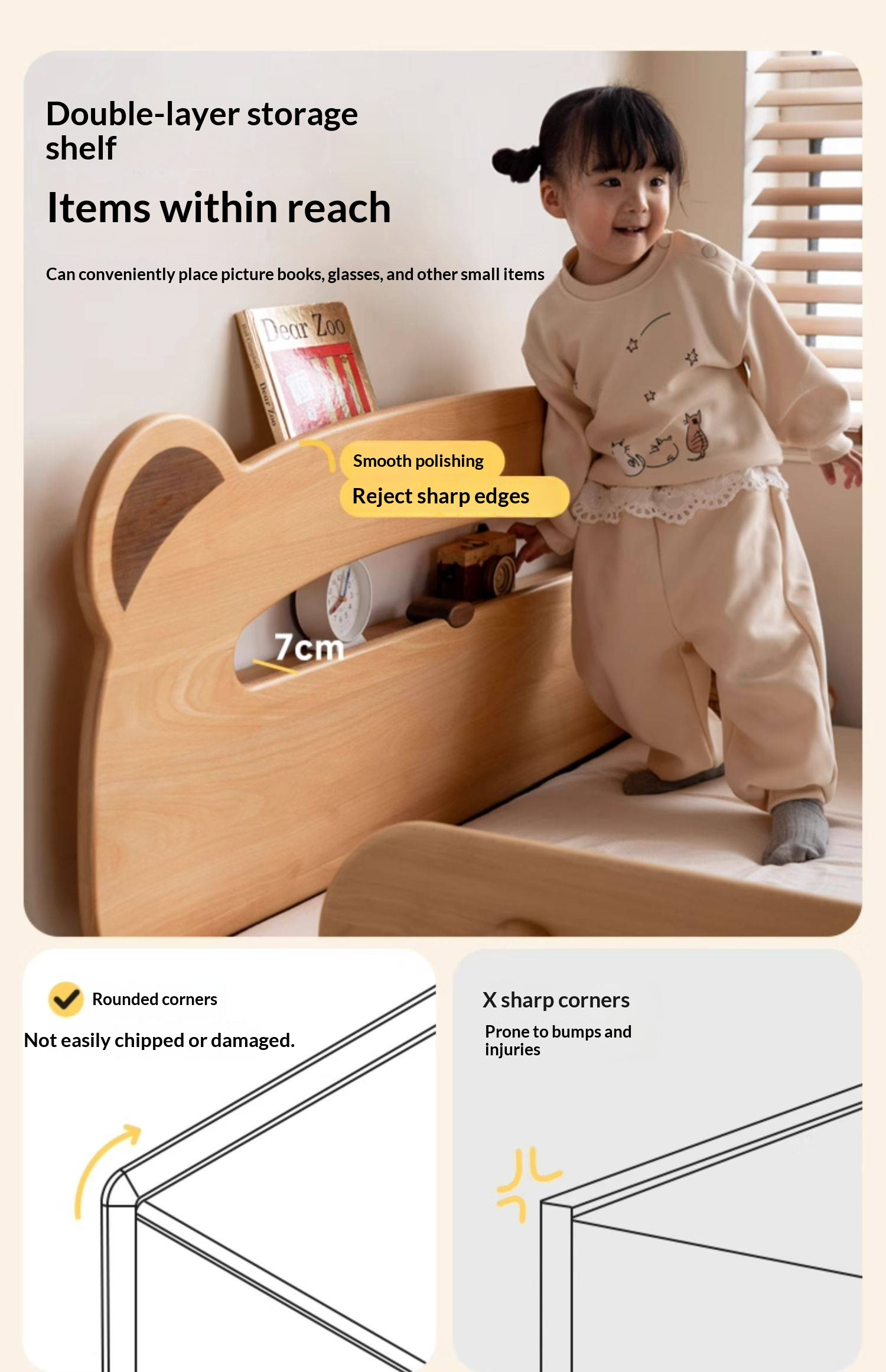 Beech Solid Wood Children's Night Light Storage Loft Bed