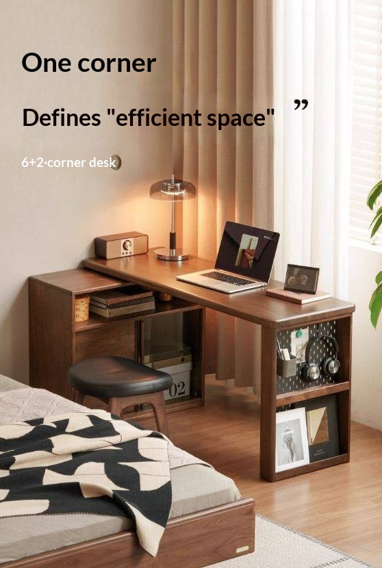 Black Walnut, Oak Solid Wood Italian Light Luxury Corner Office Desk