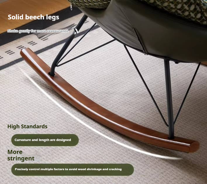 Egg Shell Rocking Lounge Chair with Upholstered Cocoon Seat and Metal Frame With Beech Legs