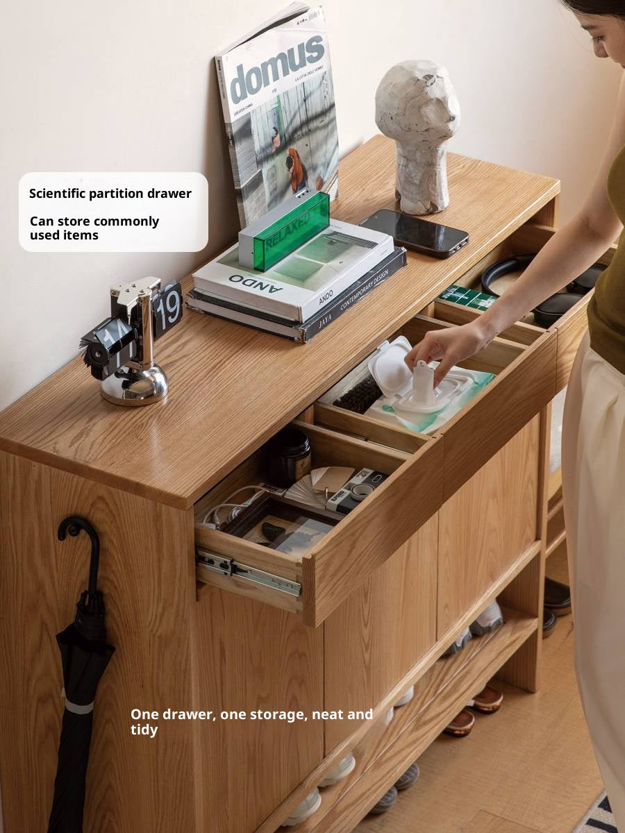 Oak Solid Wood Capacity Shoe Cabinet.