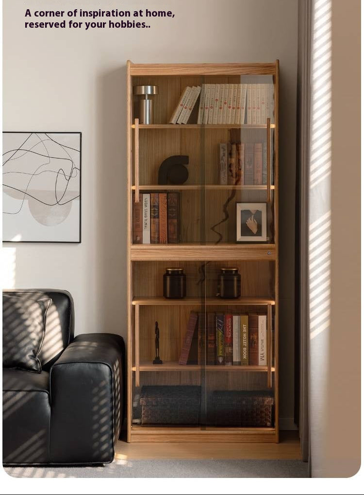 Oak, Ash Solid Wood Modern display Glass Bookcase