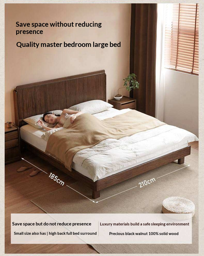 Ebony Solid Wood Bed with Vertical Fluted Panel Headboard and Block Legs