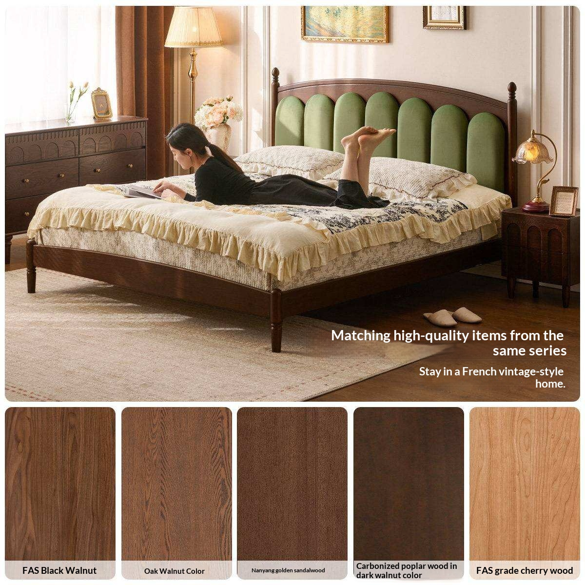 Ash Solid Wood Arched Channel Tufted Platform Bed with Turned Posts
