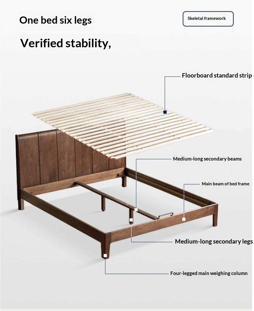Black Walnut Solid Wood Bed — Italian Light Luxury Style