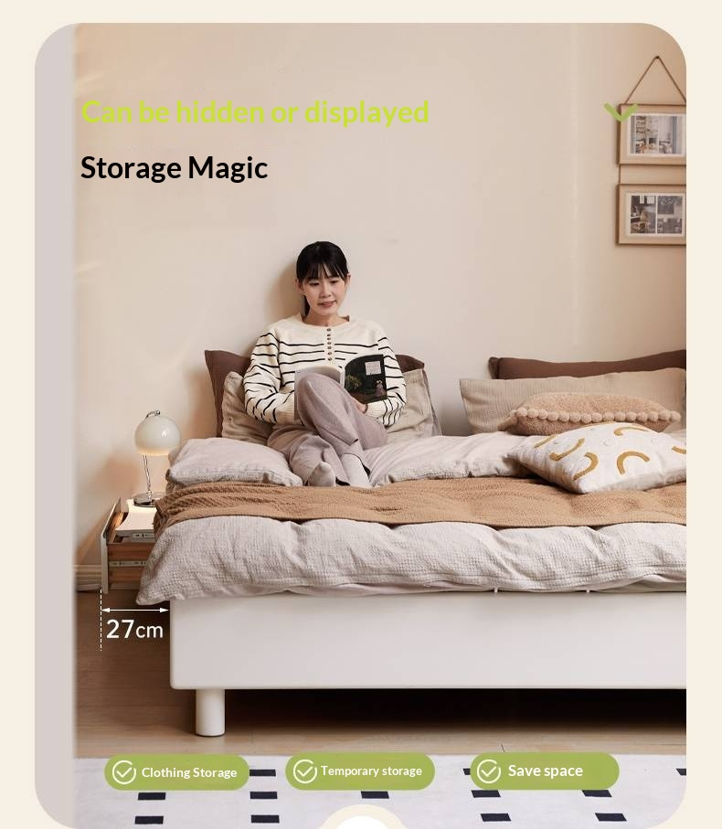 Rubberwood Solid Wood Platform Bed, Headboard-Free Box Bed