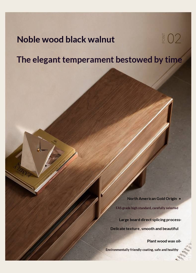 Black Walnut Solid Wood Luxury Style TV Cabinet with Slab Top and Storage