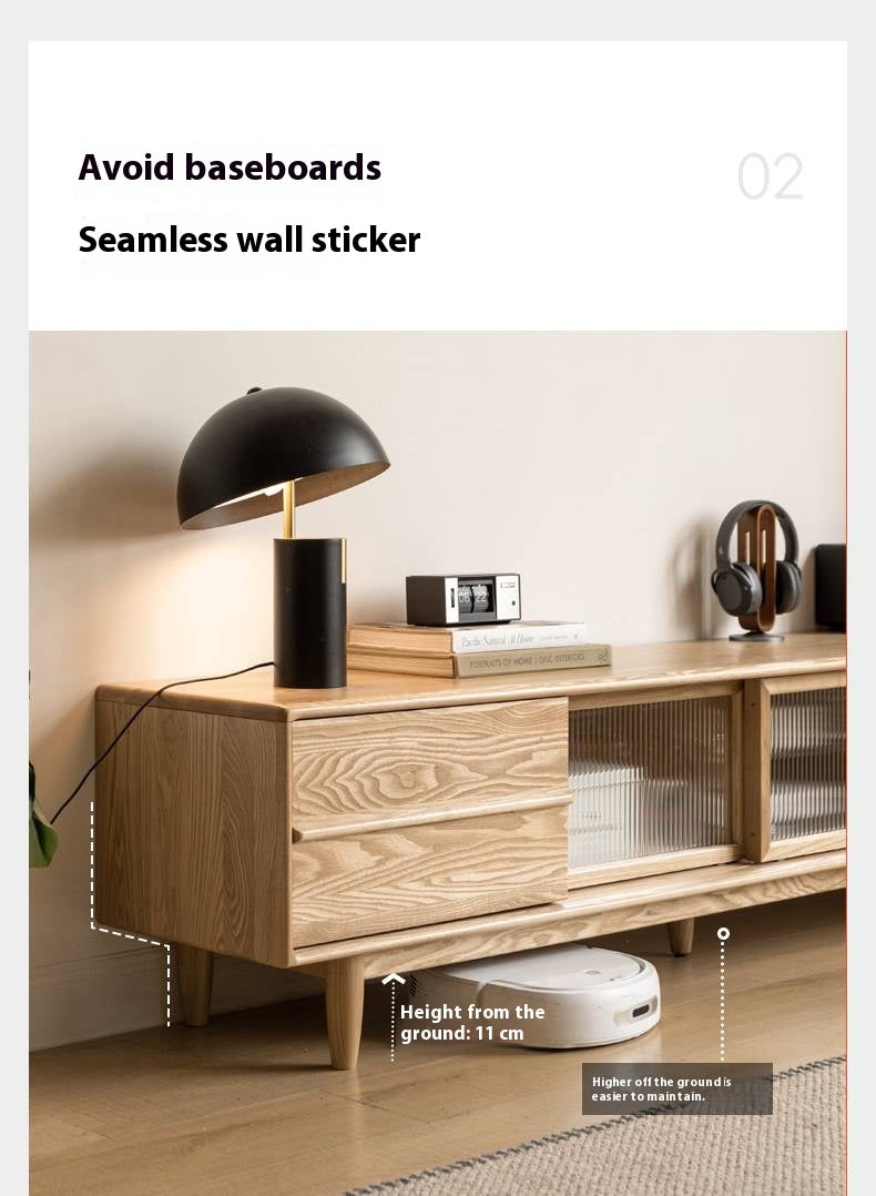 Ash Solid Wood Modern Log Style TV Cabinet