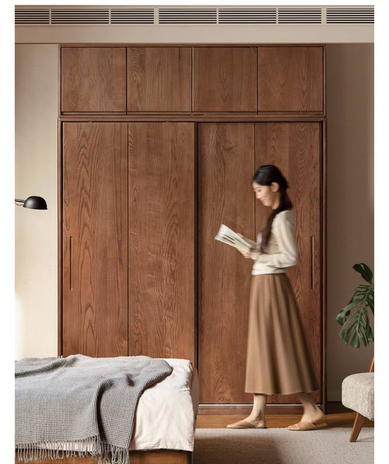 White Ash, Ash, Oak Solid Wood Wardrobe With Sliding Doors