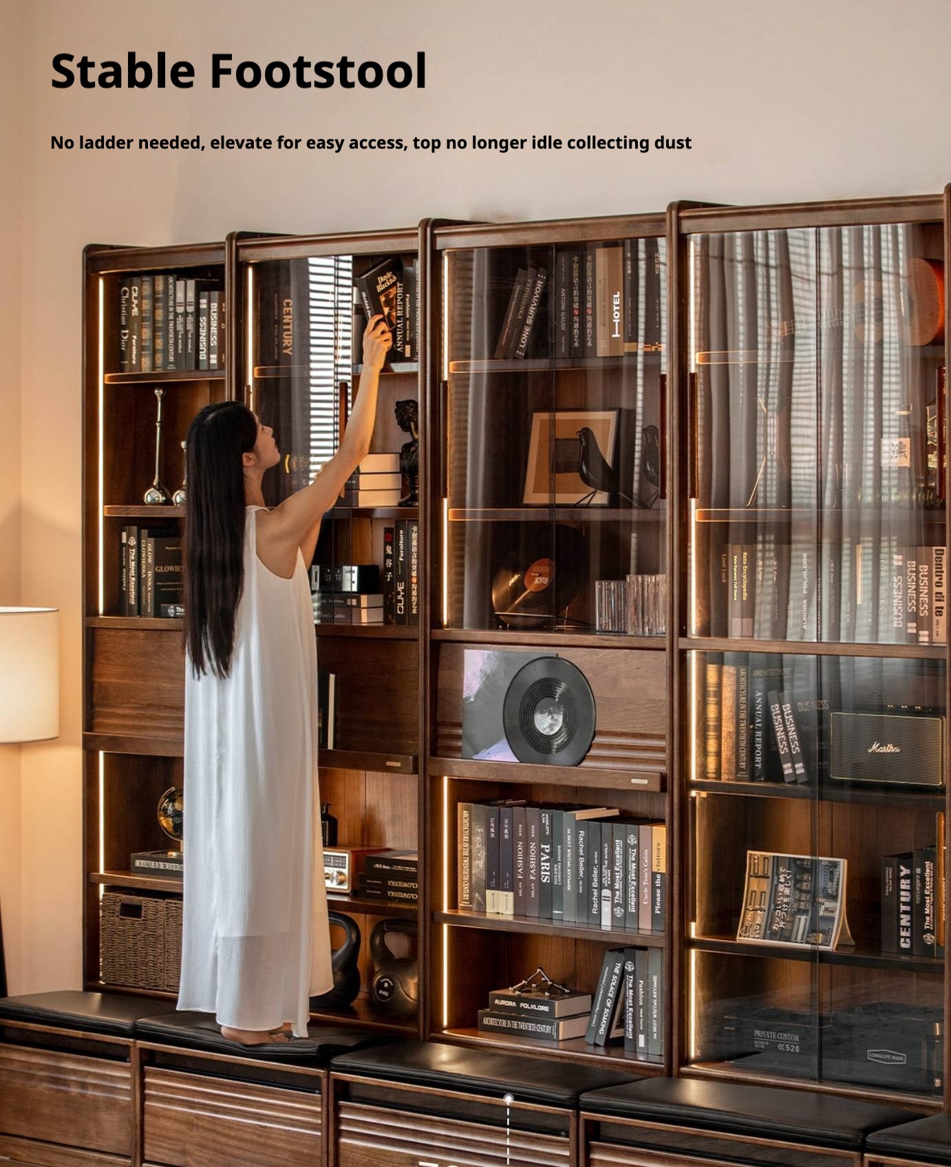 Black Walnut, Ash Solid Wood Combination Bookcase with Floor Display and Luxury Storage