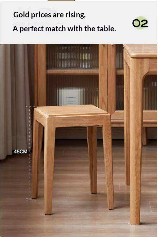 2pcs - Beech, Oak, Ash, Cherry Solid Wood, Solid RubberWood Foldable Nordic Square Stool