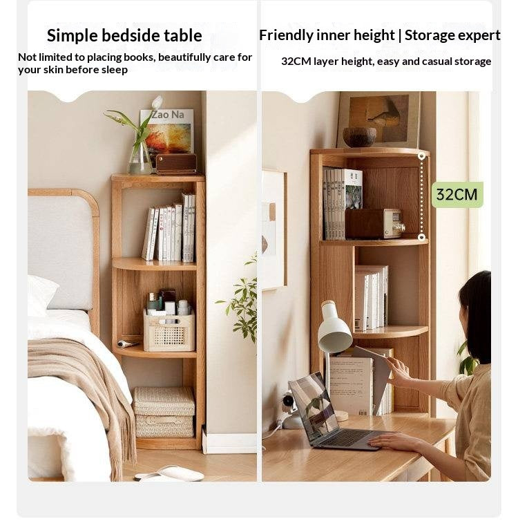 Solid Rubberwood, Oak, Ash Solid Wood Triangle Corner Bookshelf with Multi-Layer Shelving