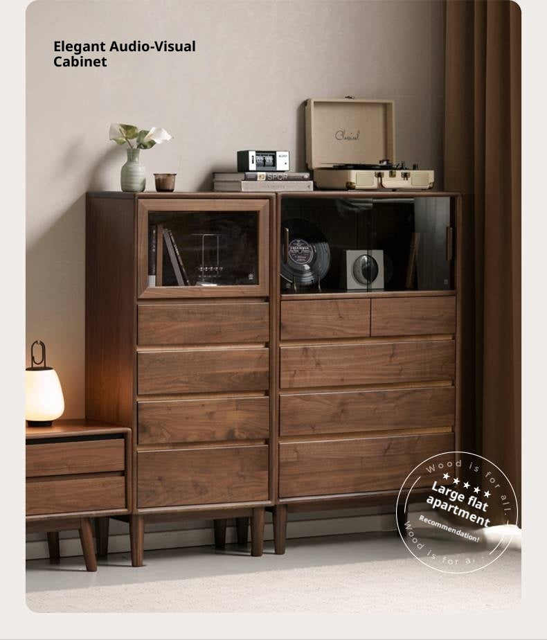 Black Walnut Solid Wood Italian Light Luxury Side Cabinet.