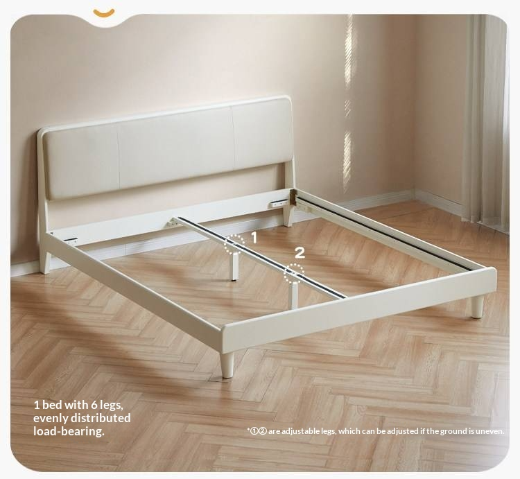 Pine Solid Wood Upholstered Bed — Modern Minimalist White Design, Light Luxury with Organic Leather