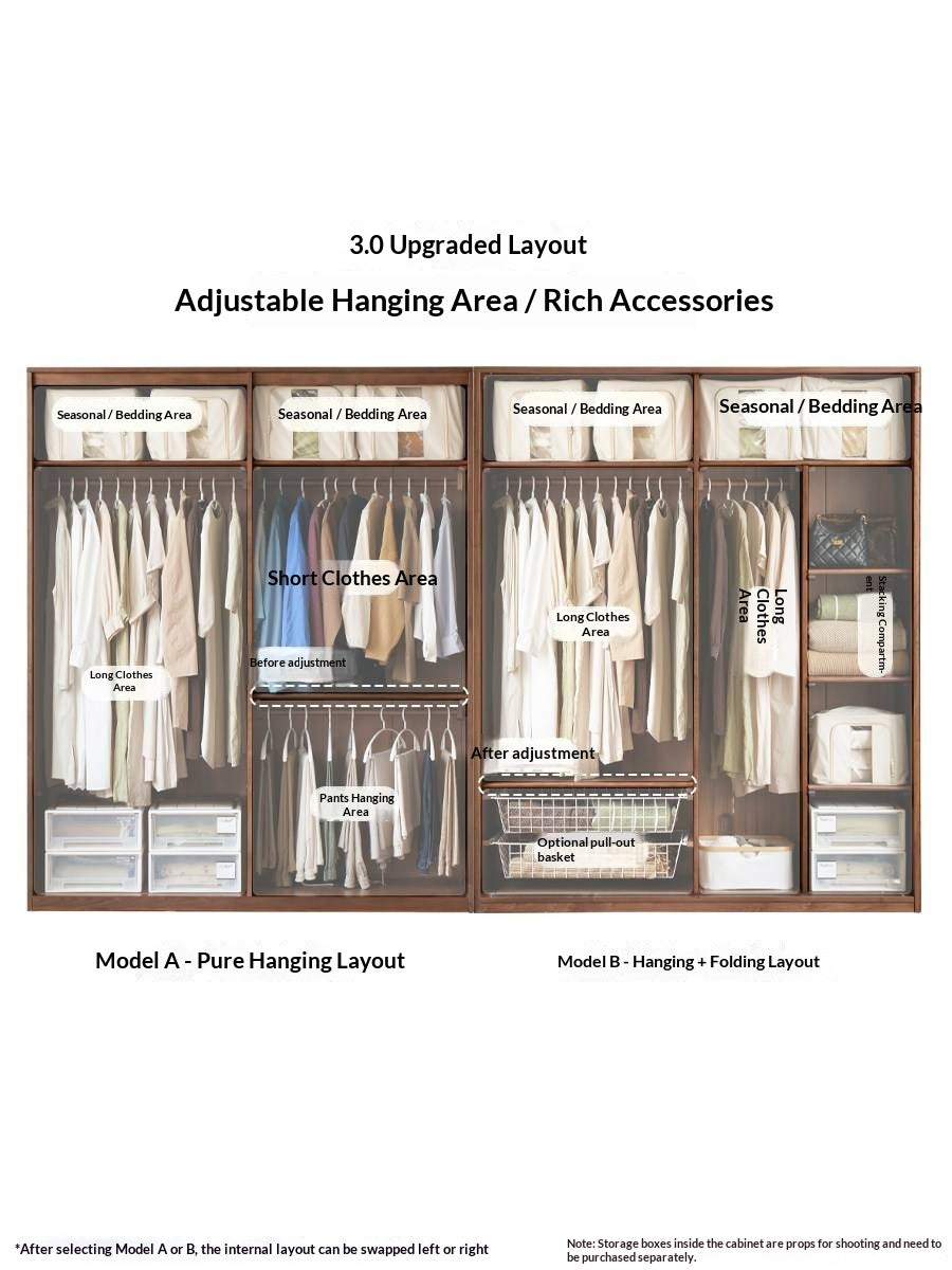 Black Walnut Solid Wood Wardrobe Combination Storage Cabinet