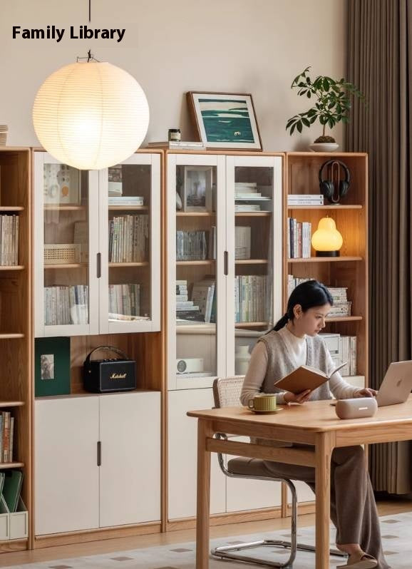 Oak Solid Wood Bookcase Storage Style Floor High