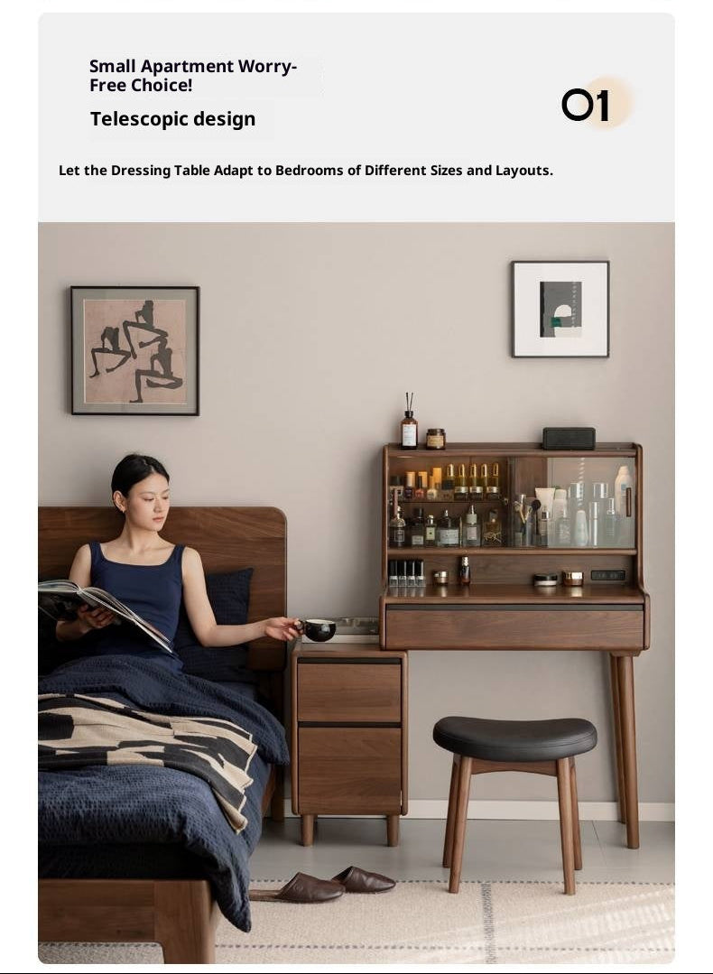 Black Walnut, Sandalwood Solid Wood Light Luxury Multifunctional Dressing Table