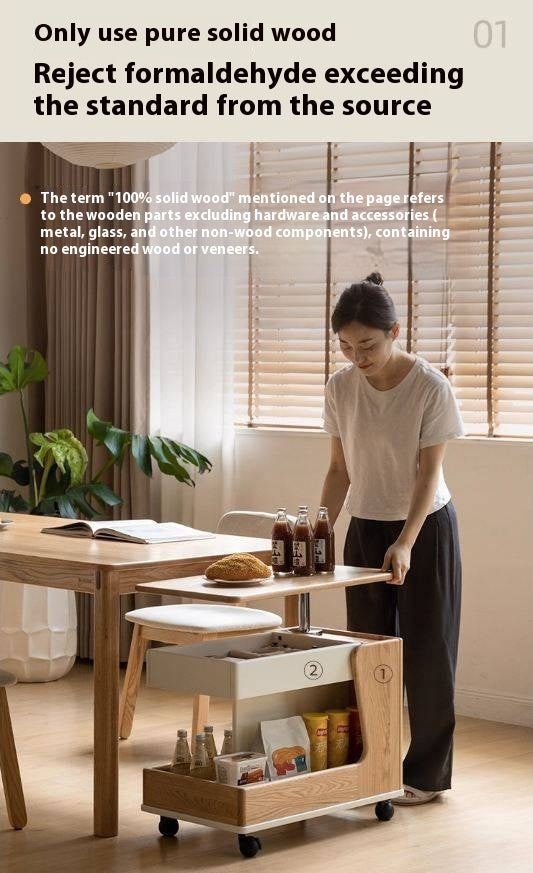 Oak Solid Wood Liftable Rotating Mobile Side Table