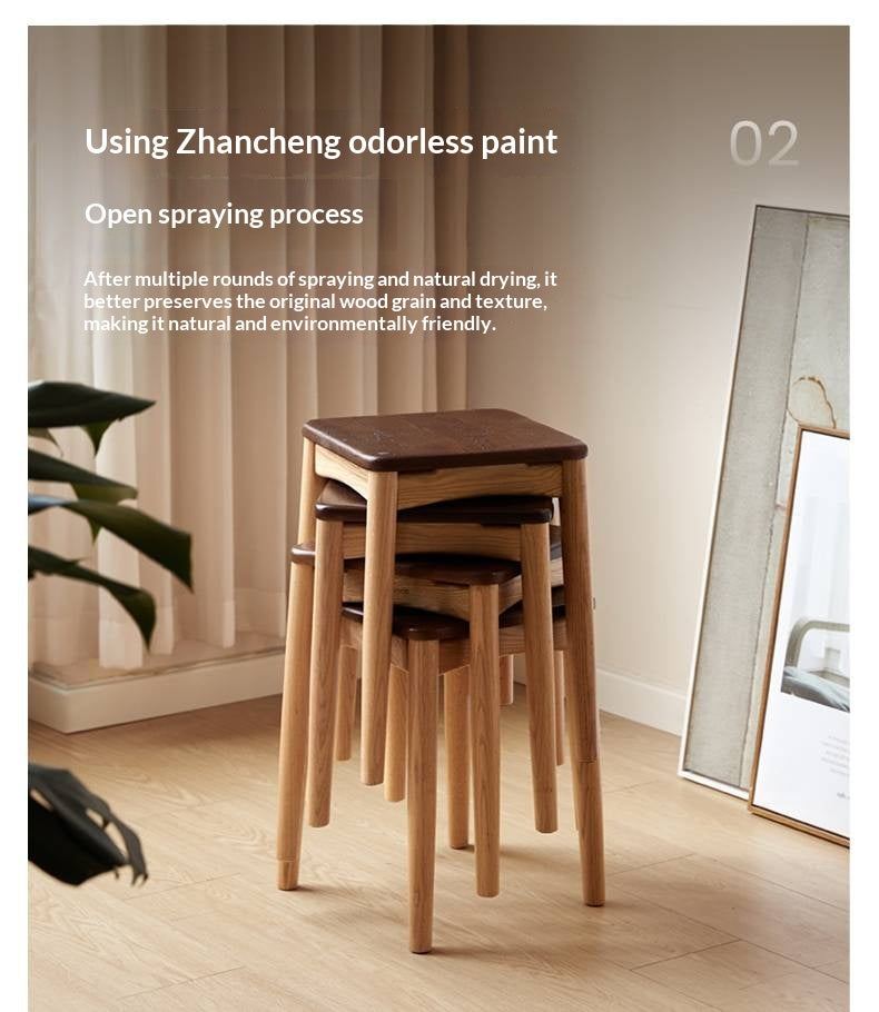 4 pcs -Oak Solid Wood Square Stool