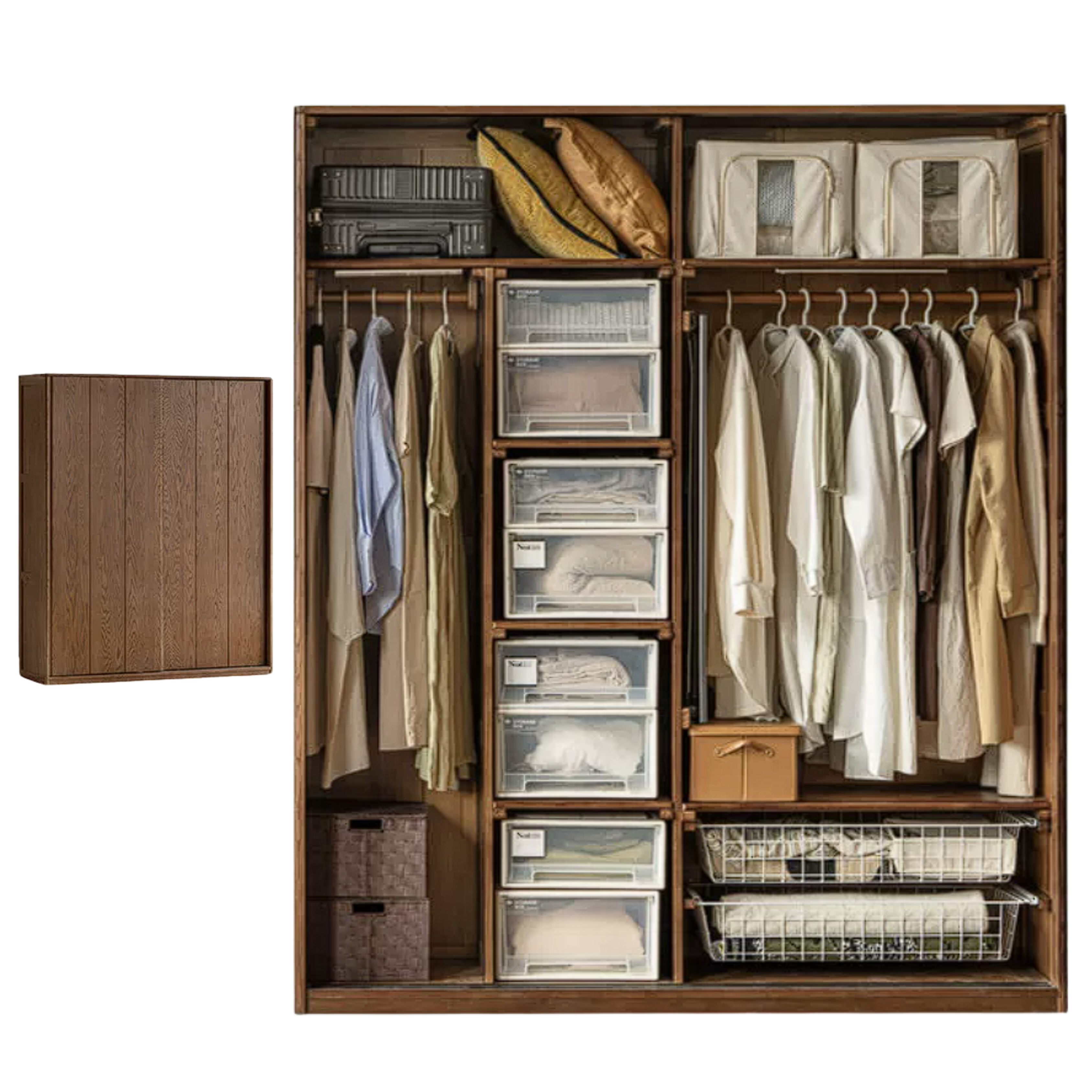 Oak Solid Wood Sliding Door Modern Wardrobe