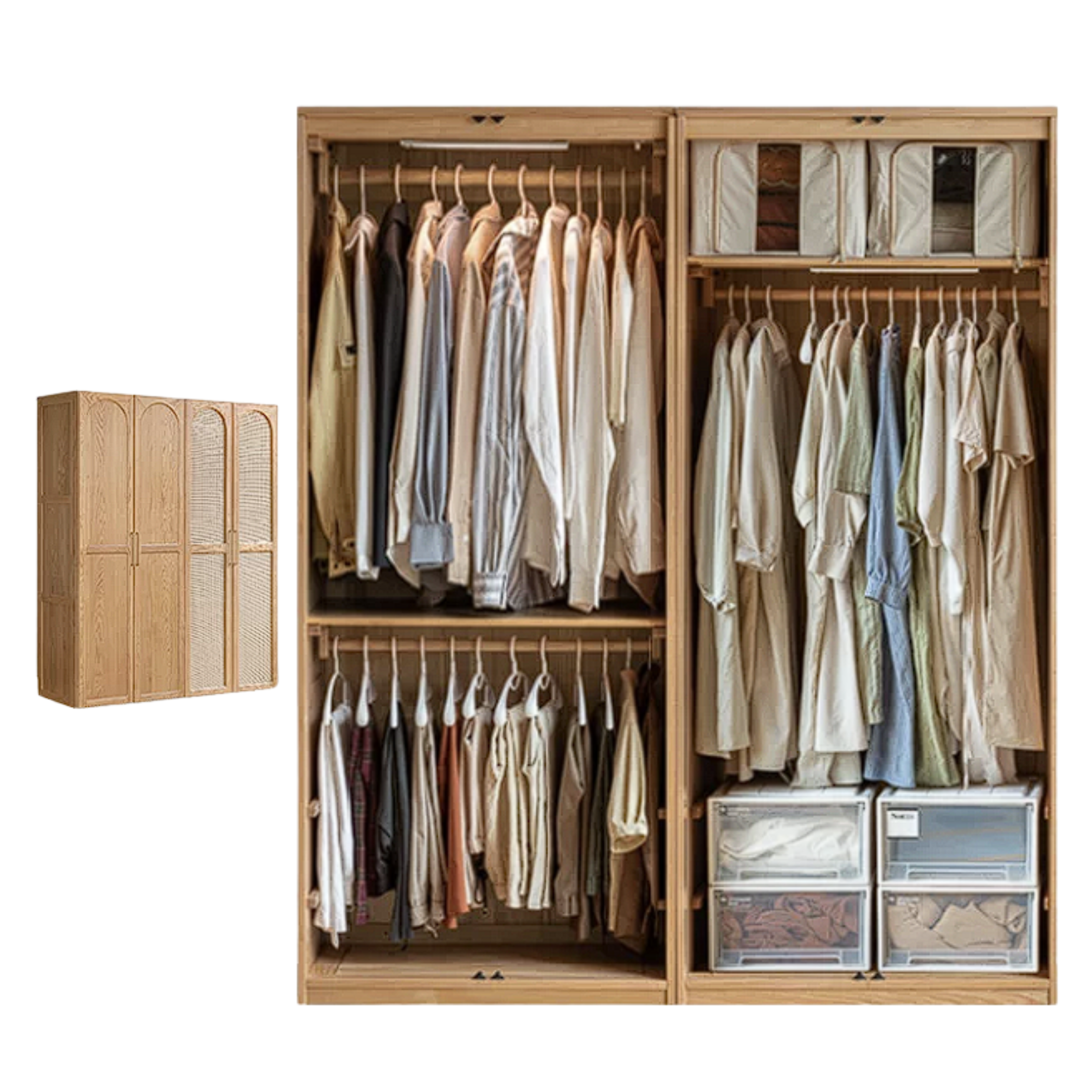 Oak Solid Wood Rattan Door Floor Wardrobe