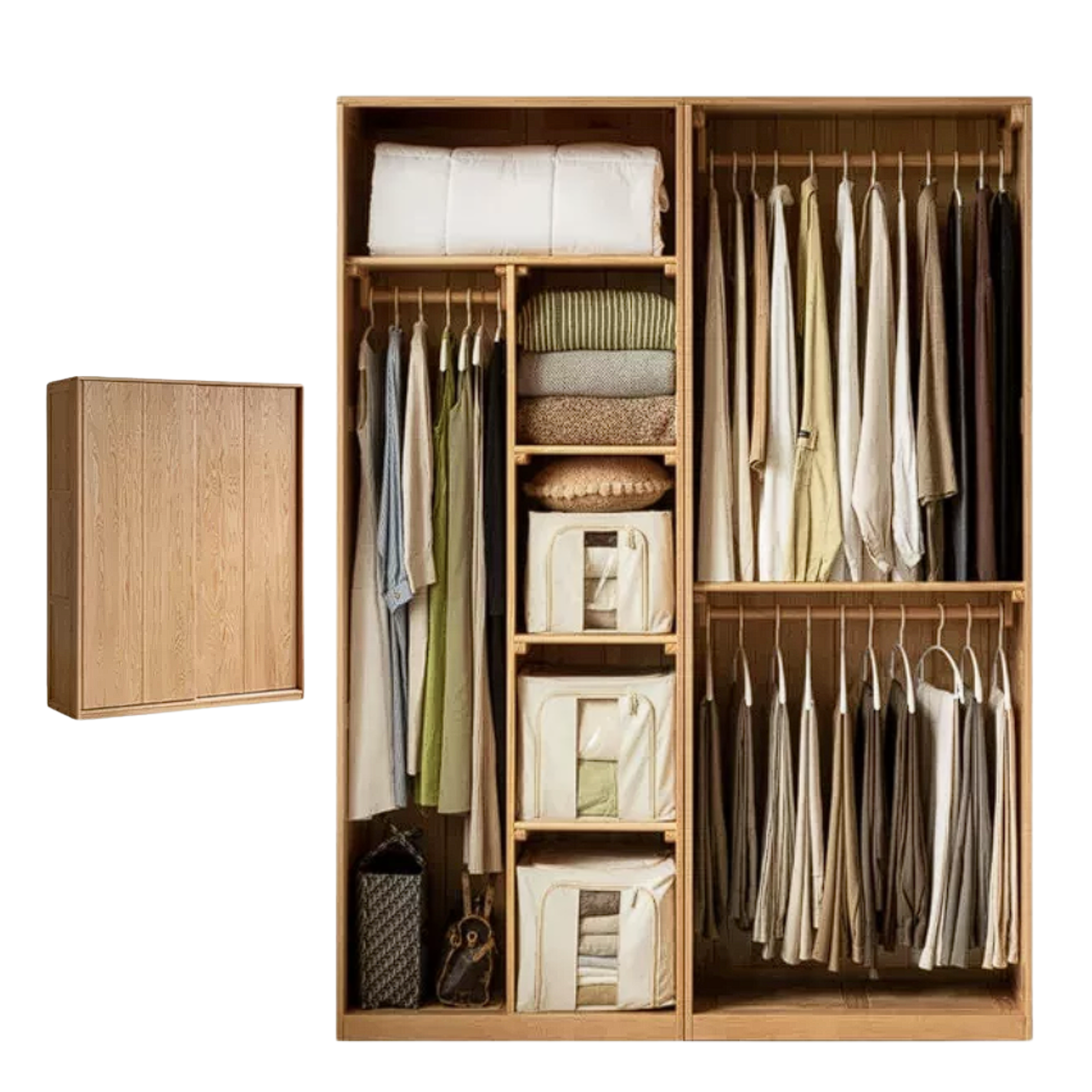 Oak Solid Wood Sliding Door Wardrobe