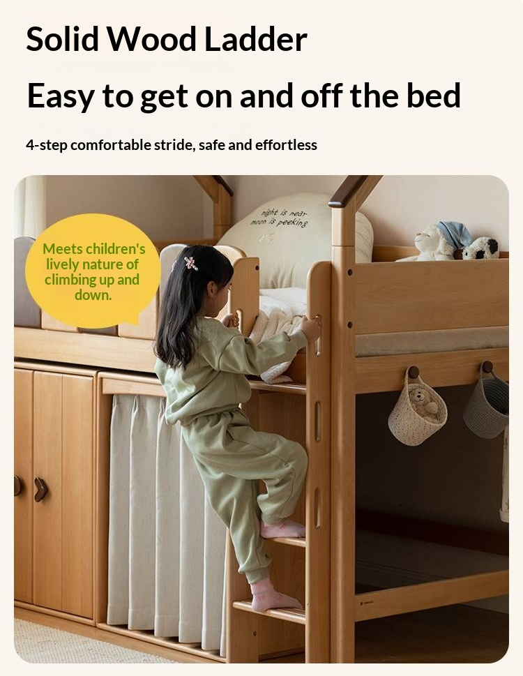 Beech Solid Wood Children's Treehouse Bed Multifunctional Loft Bed