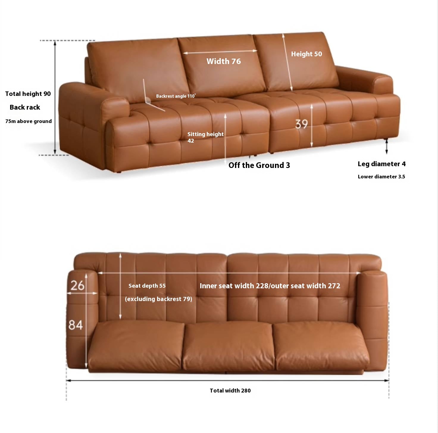 Modern Italian-Style Genuine Leather Sofa