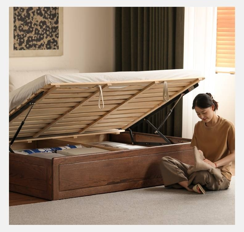 Oak Solid Wood Modern Simple Fabric Soft-Padded Box Bed