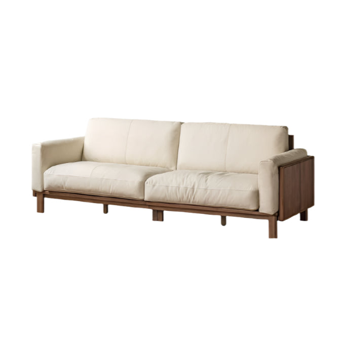 Black Walnut, Ash Solid Wood Leather High Back Sofa,