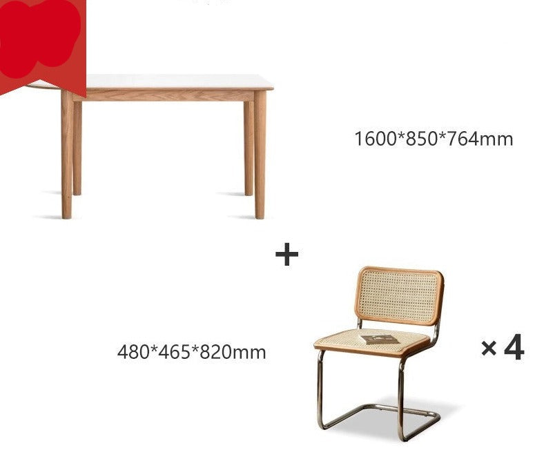 Rock slab Oak Solid wood semi-circular dining table "