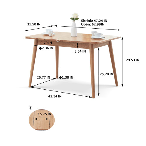 Oak Solid Wood Retractable Folding Dining Table