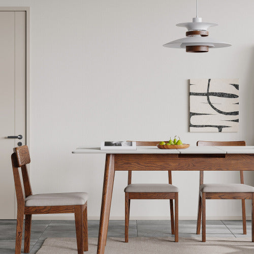 Oak Solid Wood walnut color Retractable Dining Table