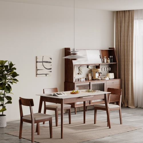 Oak Solid Wood walnut color Retractable Dining Table