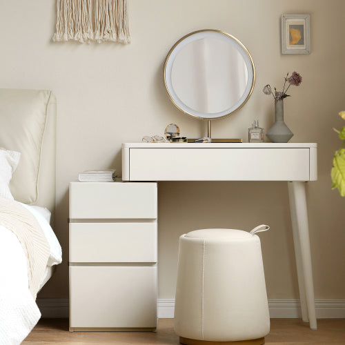 white cream dressing table White Vanity Desk Makeup Vanity with 9 Drawers & Storage Cabinet, Large Dressing Table with Adjustable Lighting